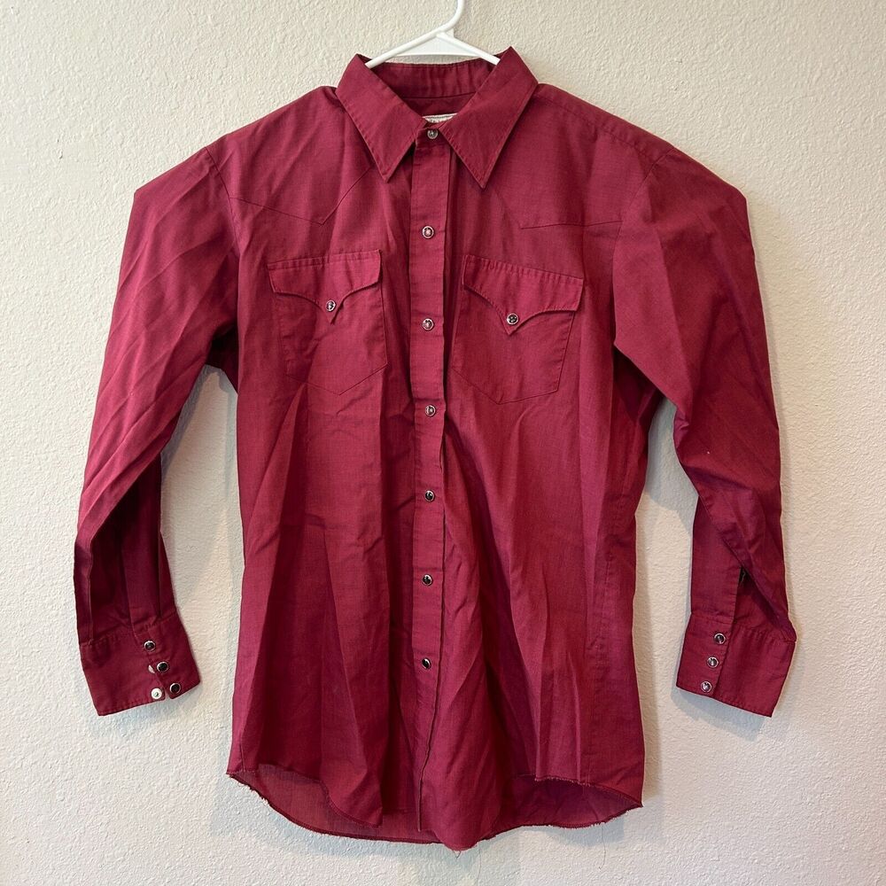 VTG H BAR C RANCHWEAR Sz 16.5/34 Long Tail RED Pearl Snap WESTERN SHIRT